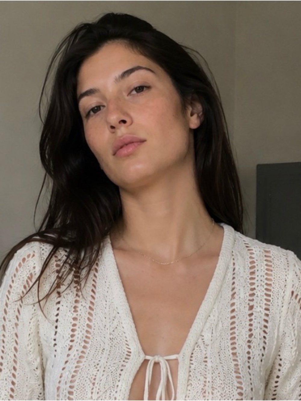 White Tie Front Cropped Knit Sweater Size M | Cotton Blend Fall |